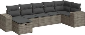 vidaXL Set canapele de grădină, 7 piese, cu perne, gri, poliratan