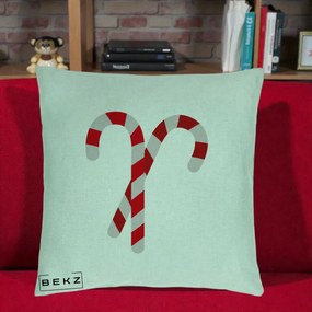 Perna Decorativa Candy Cane de Craciun, 40x40 cm, Verde Menta, Husa Detasabila, Perna Inclusa, BEKZ®