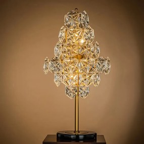 Lampă de masă din metal, auriu, cu cristale hexagonale din sticlă și bază neagră, 85 x 46 cm, „Delhi”