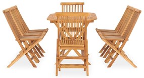 Set mobilier de exterior pliabil, 9 piese, lemn masiv de tec Oval, 160 x 80 x 75 cm, Fara cotiera, 8