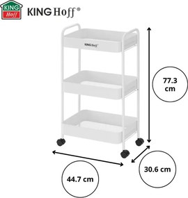 Raft mobil Kinghoff KH 1942, 3 niveluri, 4 roți pivotante 360 grade, alb