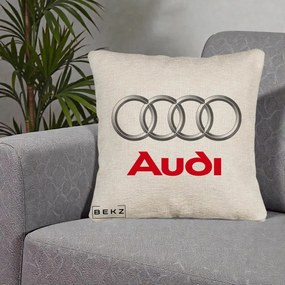 Perna Personalizata cu emblema Audi, 40x40 cm, Bej Canapea, Husa Detasabila, Perna Inclusa, BEKZ®