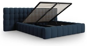 Pat matrimonial albastru închis tapițat cu spațiu de depozitare cu somieră 180x200 cm Mamaia – Micadoni Home