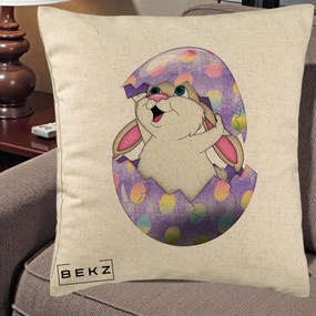 Perna Decorativa Iepuras din Ou de Pasti, 40x40 cm, Bej, Husa Detasabila, Perna Inclusa, BEKZ®