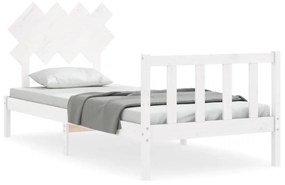3193452 vidaXL Cadru de pat cu tăblie, alb, 90x200 cm, lemn masiv