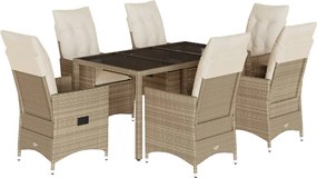 vidaXL Set de masă pentru grădină, 7 piese, cu perne, bej, poliratan