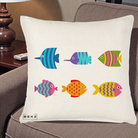 Perna Decorativa Pesti Colorati Cartoon, 40x40 cm, Crem Reliefat, Husa Detasabila, Perna Inclusa, BEKZ®