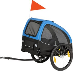 PawHut Remorcă pliabilă pentru câini cu reflectoare, ferestre din plasă, roți, ușă, steguleț de siguranță pentru câini până la 20 kg 138x70x89 cm Albastru | Aosom Romania