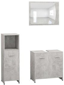3056911 vidaXL Set mobilier baie, 3 piece, gri beton, lemn prelucrat