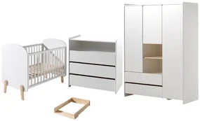 Această combinație KIDDY este formată dintr-un pat pentru copii (60x120), o comodă cu 3 sertare și un dulap cu 3 uși.