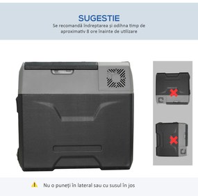 HOMCOM Frigider Auto de 50L cu Panou Touch, Mâner și 2 Roți, 58.6x37.8x54.5 cm, Gri | Aosom Romania