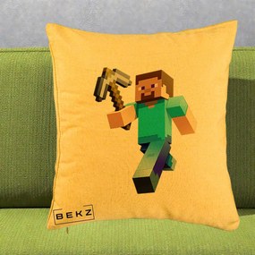 Perna Personalizata Minecraft Steve cu Tarnacop, 40x40 cm, Galben, Husa Detasabila, Perna Inclusa, BEKZ®