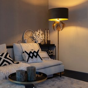 Lampă de podea vintage aurie 145 cm cu abajur din catifea taupe 50 cm - Botanica