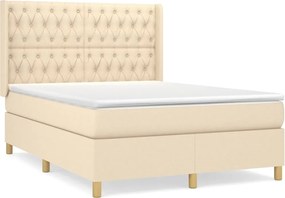 vidaXL Pat box spring cu saltea, crem, 140x200 cm, textil