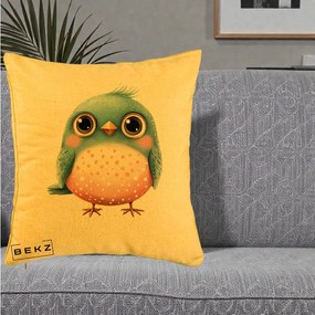 Perna Decorativa Pasare Teal-Roz cu Pete, 40x40 cm, Galben, Husa Detasabila, Perna Inclusa, BEKZ®