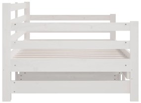 Pat de zi extensibil, alb, 2x(80x200) cm, lemn masiv de pin Alb