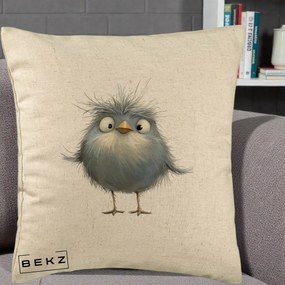 Perna Decorativa Pui Gri Pufos Zbarlit, 40x40 cm, Bej, Husa Detasabila, Perna Inclusa, BEKZ®