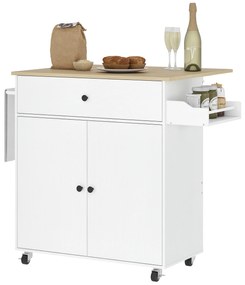 HOMCOM Dulap pentru bucătărie pe roți, insulă centrală - sertar, raft reglabil, suport pentru condimente și prosop | Aosom Romania