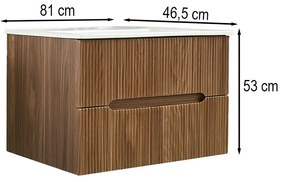 Mască de baie Trent 80 cu chiuvetă ceramică, 2 sertare, stejar apus de soare