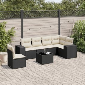 vidaXL Set canapele de grădină cu perne, 7 piese, negru, poliratan