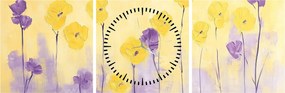 Tablou - Flori mov și galbene (cu ceas) (90x30 cm)