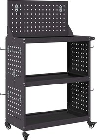 vidaXL Cărucior pentru unelte cu raft cu roata Negru 65 x 35 x 111 cm