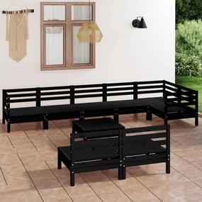 3082893 vidaXL Set mobilier de grădină, 9 piese, negru, lemn masiv de pin