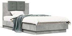 3209971 vidaXL Cadru de pat cu tăblie, gri beton, 90x190 cm, lemn prelucrat