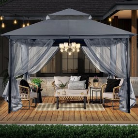 ABCCANOPY Foișor de gradina 3.3x3.9 m - Foișor exterior cu cadru din oțel și plasă de țânțari pentru gazon, curte, grădină, terasă, Gri