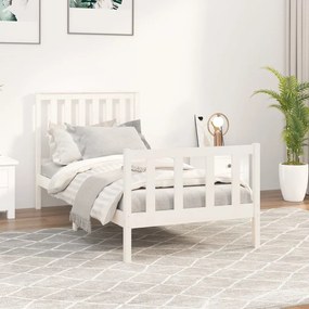 vidaXL Cadru pat fără saltea, alb, 100x200 cm, lemn masiv pin