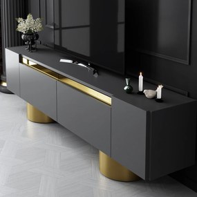 Comoda TV, Hanah Home, Bohem, 180x50x30 cm, Antracit / Aur