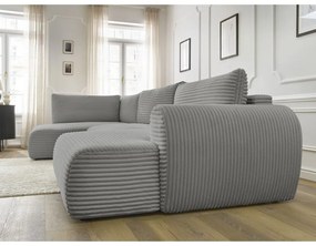 Colțar gri închis extensibil/cu spațiu de depozitare cu tapițerie din catifea reiată (cu colț pe partea stângă/în formă de "U") Lucien – Bobochic Paris