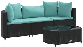 3308364 vidaXL Set mobilier de grădină cu perne, 4 piese, negru, poliratan