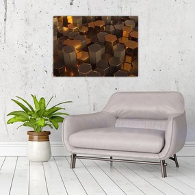 Tablou pe sticlă - Hexagoane de bronz (70x50 cm)
