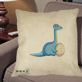 Perna Decorativa Brontosaur cu Ou, 40x40 cm, Crem, Husa Detasabila, Perna Inclusa, BEKZ®