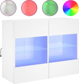 vidaXL Comodă TV de perete cu lumini LED, alb, 78,5x30x60,5 cm