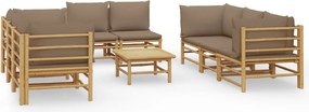 vidaXL Set mobilier de grădină cu perne gri taupe, 9 piese, bambus