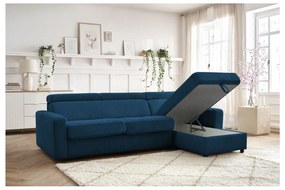 Colțar albastru închis extensibil cu tapițerie din catifea reiată (cu colț variabil) Monaco – Bobochic Paris