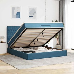 vidaXL Cadru pat otoman cu saltele Albastru închis 180x200cm catifea