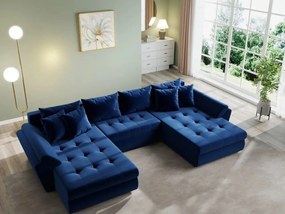 Colțar extensibil dumonde cu ladă de depozitare si sezut confortabil din spuma high-density, Loana U Royal Blue 355x185 cm