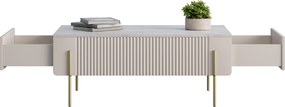 Măsuță de cafea Malmi 100 cm cu sertare - kaszmir / crema bianca / picioare aurii