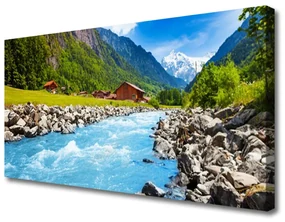 Tablou pe panza canvas Munții pietre Lacul Verde Peisaj Gri Albastru