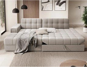 Colțar bej extensibil cu tapițerie din catifea (cu colț pe partea stângă/cu șezlong) Blezalt – ELTAP