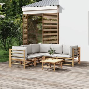 3155092 vidaXL Set mobilier de grădină cu perne gri deschis, 6 piese, bambus