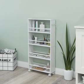 HOMCOM Cărucior de depozitare cu 4 niveluri, cărucior cu role și mânere, cărucior îngust, 45 x 15 x 91 cm, alb | Aosom Romania