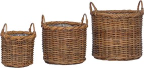 vidaXL Coș de plantat cu depozitare 3 pcs Maro Ratan Kubu natural