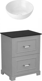 Set dulap baza pe pardoseala Krofam Oxford gri 60 cm blat negru cu lavoar 39 cm