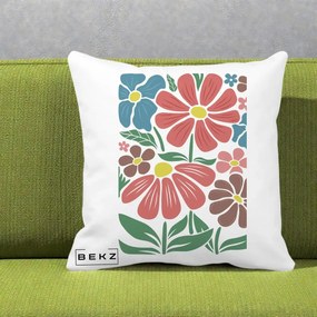 Perna Decorativa Flori Grafice Colorate Retro, 40x40 cm, Alba Mata, Husa Detasabila, Perna Inclusa, BEKZ®
