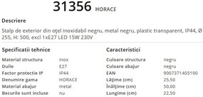 Stalp mic pentru iluminat exterior design modern, IP44 HORACE 31356 GL