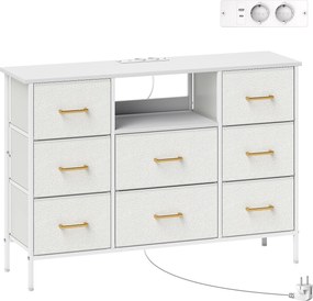 HOMCOM Comodă, dulap de depozitare cu 8 sertare din material textil, listă de prize, cadru din oțel, dulap cu sertare pentru hol, dormitor, living și birou, alb crem | Aosom Romania